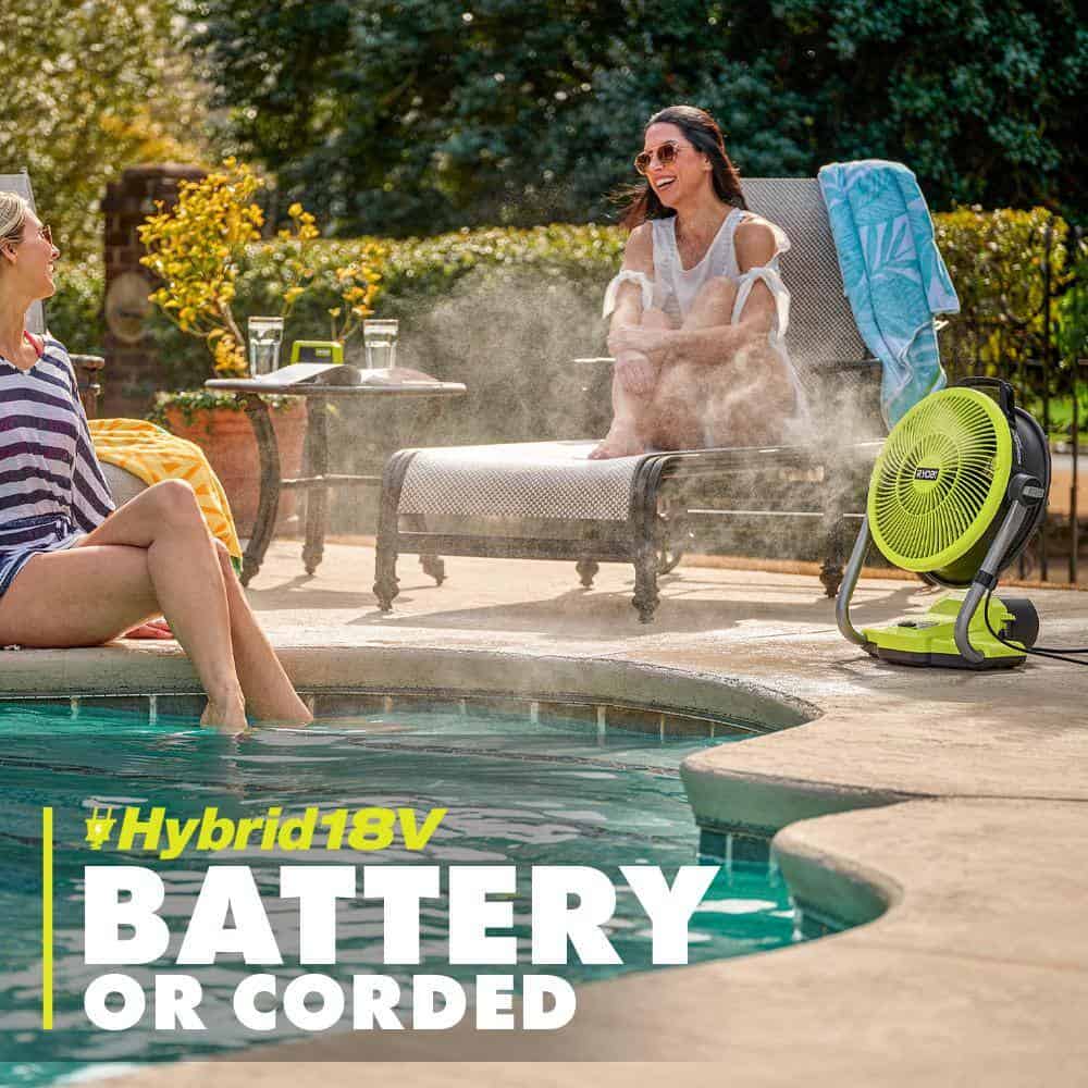 RYOBI PCL850K1-PBP005 ONE+ 18V Cordless Hybrid WHISPER SERIES 12 in. Misting Air Cannon Fan Kit with (2) 4.0 Ah Batteries and 18V Charger
