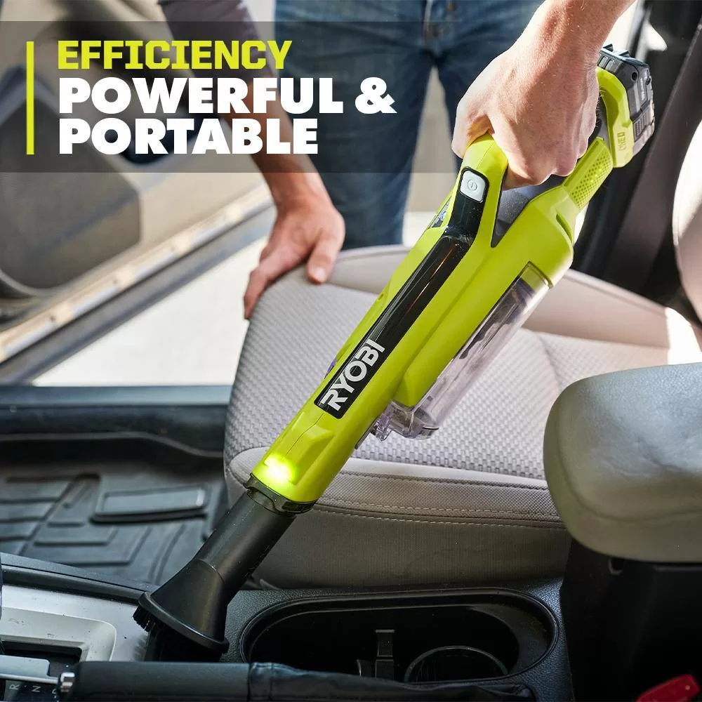 RYOBI PCL700K ONE+ 18V Cordless Hand Vacuum with Powered Brush Kit with 2.0 Ah Battery and Charger