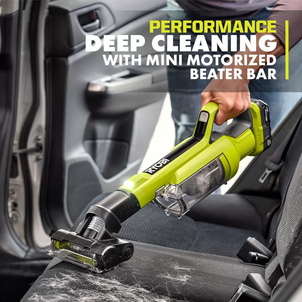 RYOBI PCL700K ONE+ 18V Cordless Hand Vacuum with Powered Brush Kit with 2.0 Ah Battery and Charger