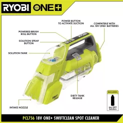 RYOBI PCL756B ONE+ 18V Cordless SWIFTClean Spot Cleaner (Tool Only)