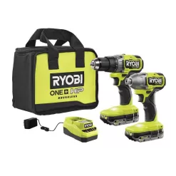 RYOBI PBLCK01K ONE+ HP 18V Brushless Cordless 1/2 in. Drill/Driver and Impact Driver Kit w/(2) 2.0 Ah Batteries, Charger, and Bag