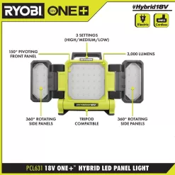 RYOBI PCL631B ONE+ 18V Cordless Hybrid LED Panel Light (Tool Only)