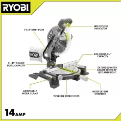 RYOBI TS1346 14 Amp Corded 10 in. Compound Miter Saw with LED Cutline Indicator