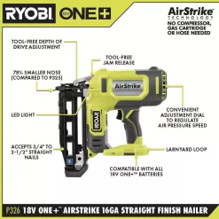 RYOBI 15 Amp Corded 12 in. Sliding Compound Miter Saw and ONE+ 18V 16-Gauge Cordless AirStrike Finish Nailer (Tool Only)