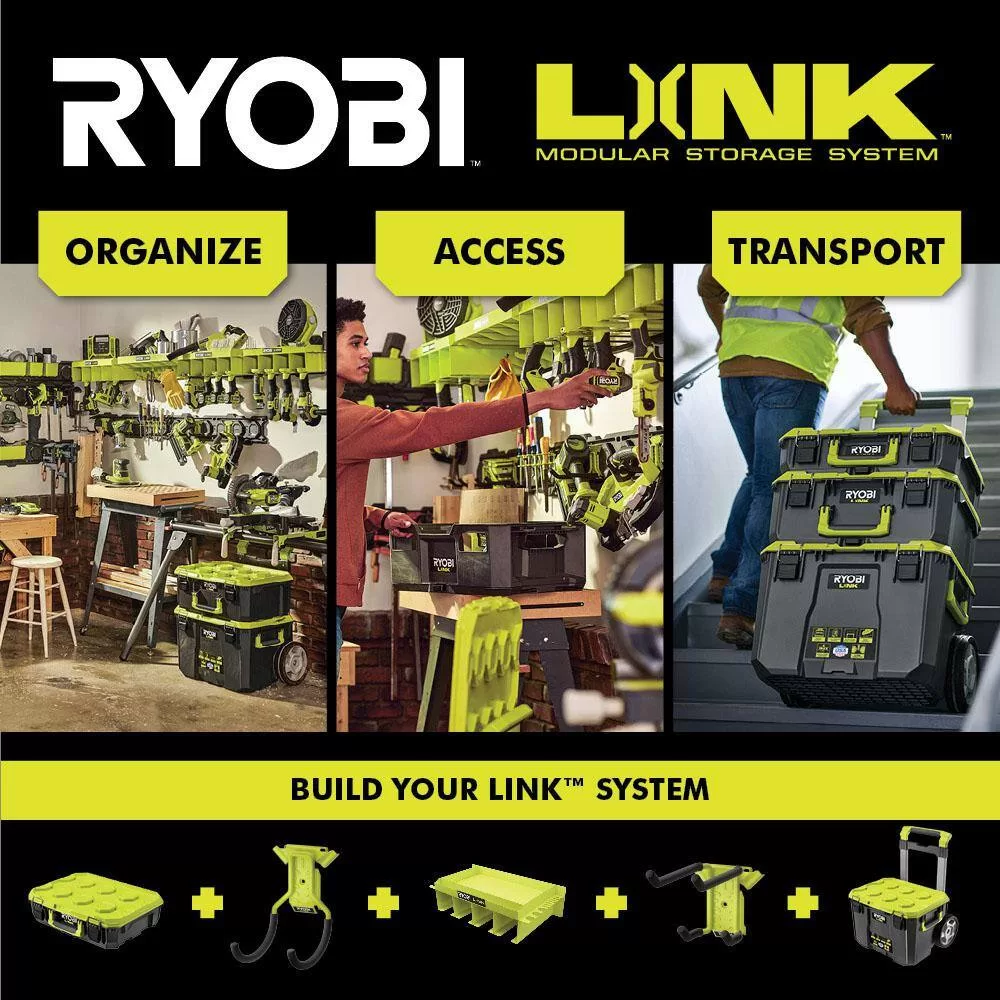 RYOBI RY40960-ST 40V HP Brushless 600 CFM 155 MPH Blower & Carbon Fiber String Trimmer w/LINK Wall Storage Kit- 4.0 Ah Battery & Charger