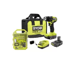 RYOBI PSBDD01K-A986501 ONE+ HP 18V Brushless Cordless Compact 1/2 in. Drill/Driver Kit with (2) 1.5 Ah Batteries, Charger, Bag, & 65PC Bit Set