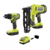 RYOBI P326-PCL206K2 ONE+ 18V Cordless 2-Tool Combo Kit w/ 1/2 in. Drill/Driver, 16-Gauge Finish Nailer, (2) 1.5 Ah Batteries, and Charger