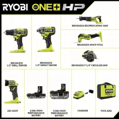 RYOBI PBLCK106K2 ONE+ 18V Cordless Brushless HP 6-Tool Combo Kit