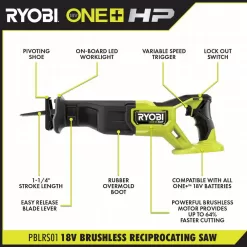 RYOBI PBLCK303K ONE+ HP 18V Brushless Cordless Combo Kit (3-Tool) with (2) HIGH PERFORMANCE Batteries, Charger, and Bag