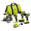 RYOBI PCL1400K2 ONE+ 18V Cordless 4-Tool Combo Kit with 1.5 Ah Battery, 4.0 Ah Battery, and Charger