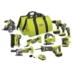 RYOBI PCL2001K3N ONE+ 18V 10-Tool Combo Kit with (1) 1.5 Ah Battery and (2) 4.0 Ah Batteries and Charger