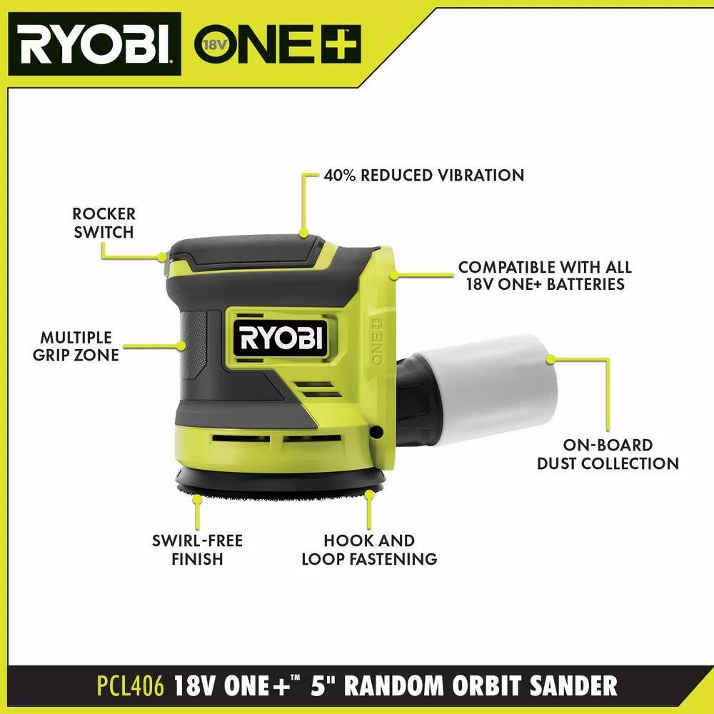 RYOBI PCL406B-PCL416B ONE+ 18V Cordless 2-Tool Combo Kit with Random Orbit Sander and Corner Cat Finish Sander (Tools Only)