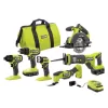 RYOBI PCL1600K2 ONE+ 18V Cordless 6-Tool Combo Kit with 1.5 Ah Battery, 4.0 Ah Battery, and Charger