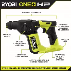 RYOBI PSBRH01B ONE+ HP 18V Brushless Cordless Compact 5/8 in. SDS Rotary Hammer (Tool Only)