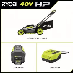 RYOBI RY401180 40V HP Brushless 20 in. Cordless Electric Battery Walk Behind Self-Propelled Mower with 6.0 Ah Battery and Charger