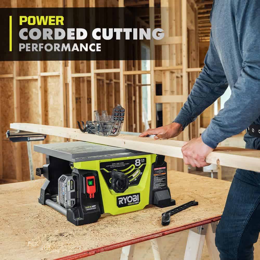 RYOBI PBLTS01K ONE+ HP 18V Brushless Cordless 8-1/4 in. Compact Portable Jobsite Table Saw Kit with (2) 4.0 Ah Batteries and Charger
