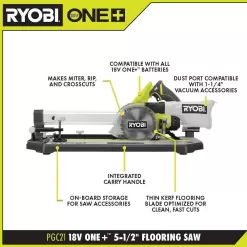 RYOBI PGC21K ONE+ 18V Cordless 5-1/2 in. Flooring Saw Kit with Blade, 4.0 Ah Battery, and Charger