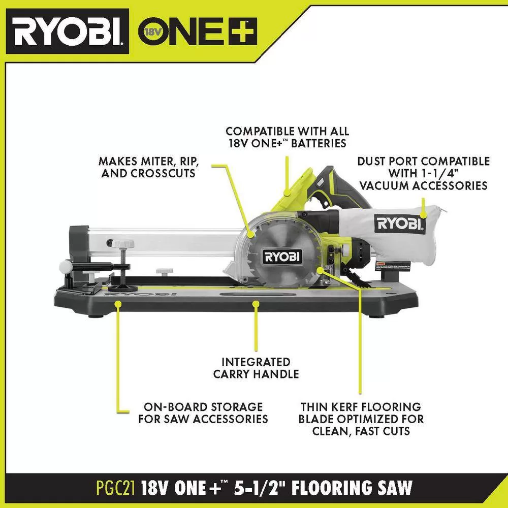 RYOBI PGC21K ONE+ 18V Cordless 5-1/2 in. Flooring Saw Kit with Blade, 4.0 Ah Battery, and Charger