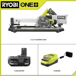 RYOBI PGC21K ONE+ 18V Cordless 5-1/2 in. Flooring Saw Kit with Blade, 4.0 Ah Battery, and Charger