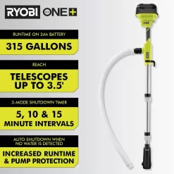RYOBI RY20UP022K ONE+ 18V Cordless 1/6 HP Telescoping Pole Pump with 2.0 Ah Battery and Charger