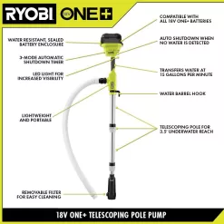 RYOBI RY20UP022K ONE+ 18V Cordless 1/6 HP Telescoping Pole Pump with 2.0 Ah Battery and Charger