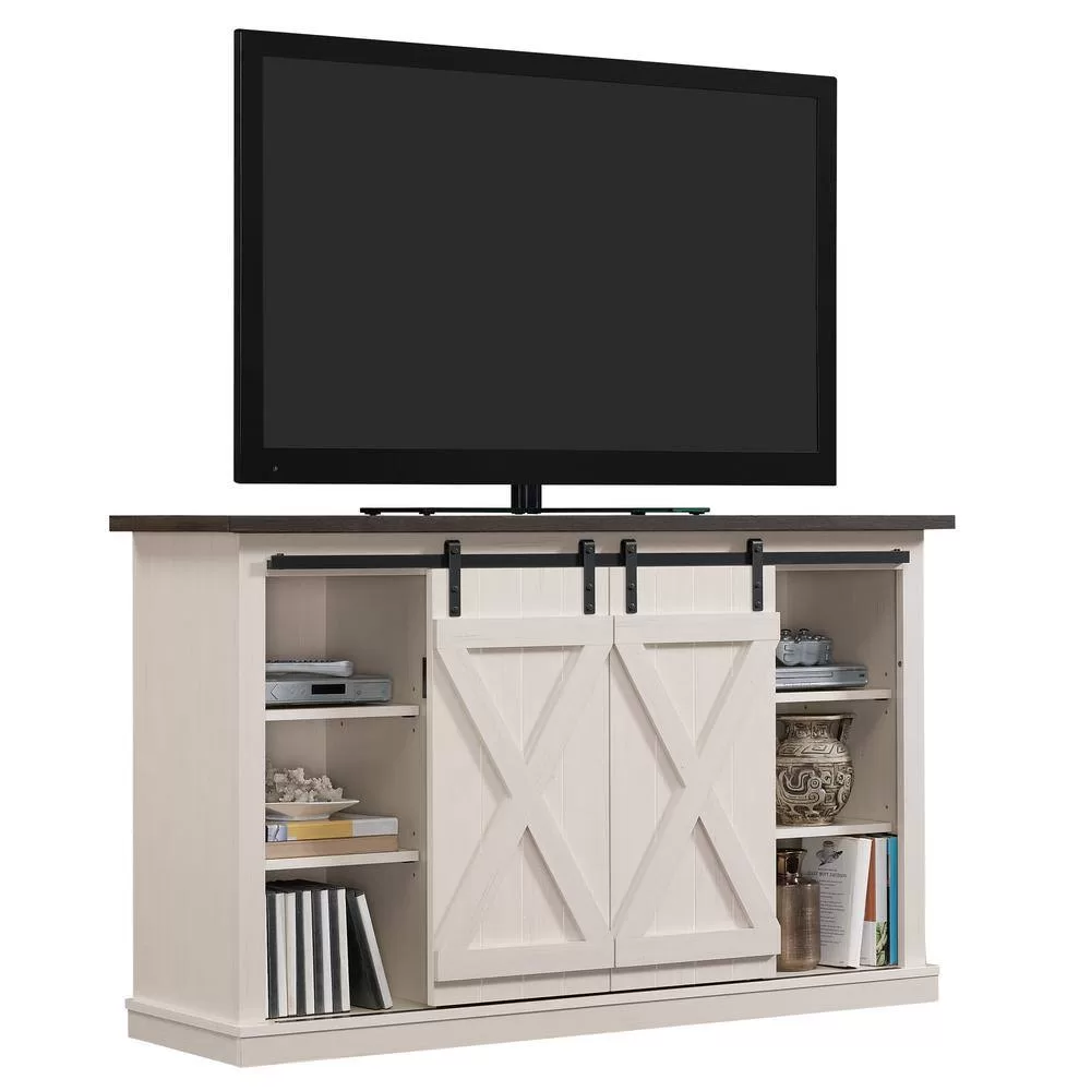 Bell'O Cottonwood 54 in. Sargent Oak and Cream Wood TV Stand Fits TVs Up to 60 in. with Storage Doors