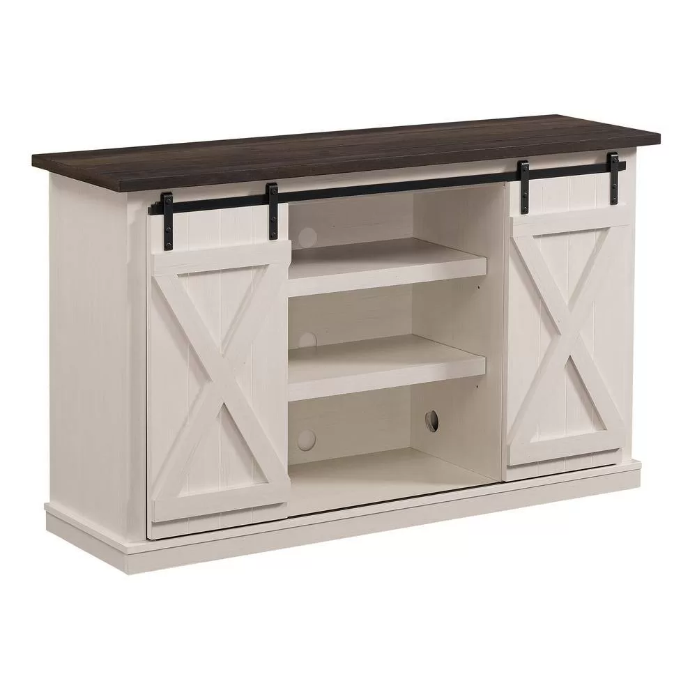 Bell'O Cottonwood 54 in. Sargent Oak and Cream Wood TV Stand Fits TVs Up to 60 in. with Storage Doors