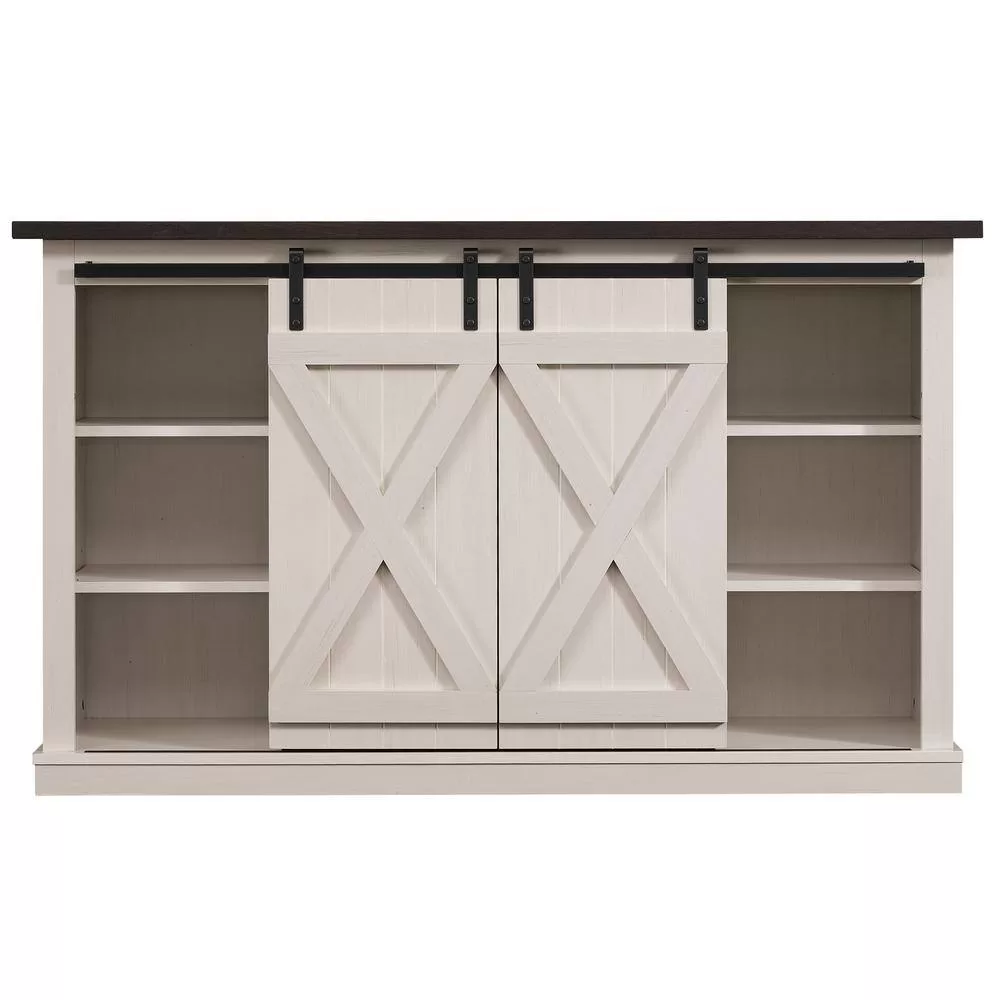 Bell'O Cottonwood 54 in. Sargent Oak and Cream Wood TV Stand Fits TVs Up to 60 in. with Storage Doors