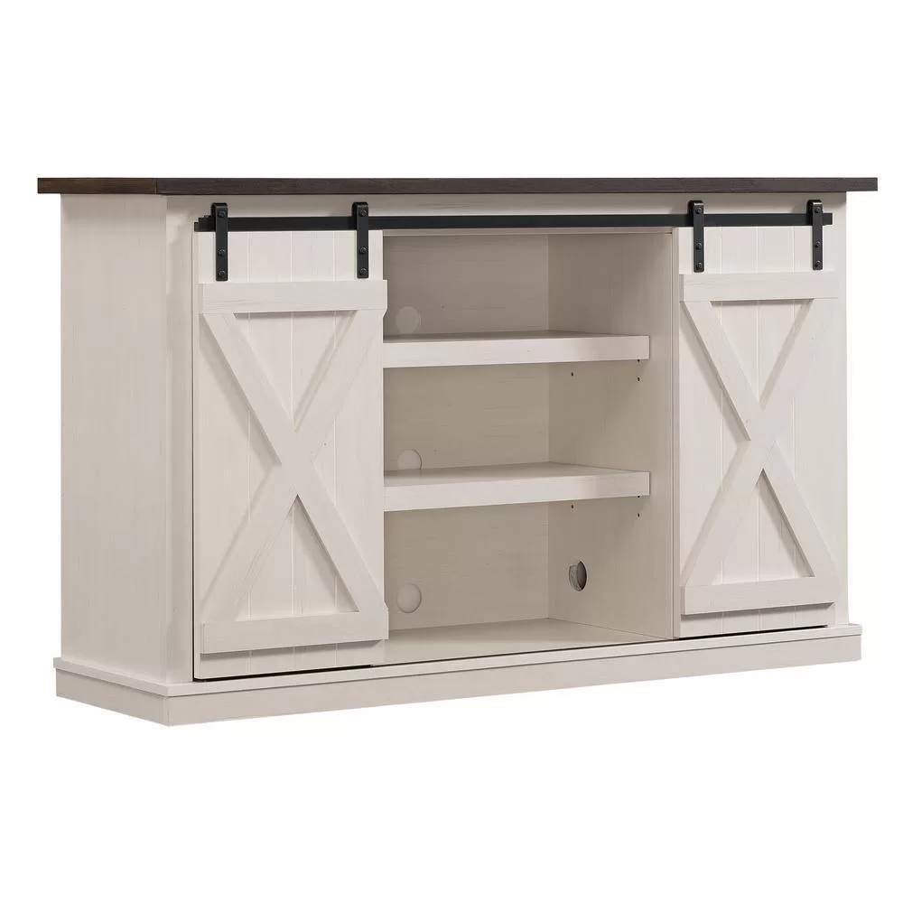 Bell'O Cottonwood 54 in. Sargent Oak and Cream Wood TV Stand Fits TVs Up to 60 in. with Storage Doors