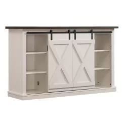 Bell'O Cottonwood 54 in. Sargent Oak and Cream Wood TV Stand Fits TVs Up to 60 in. with Storage Doors