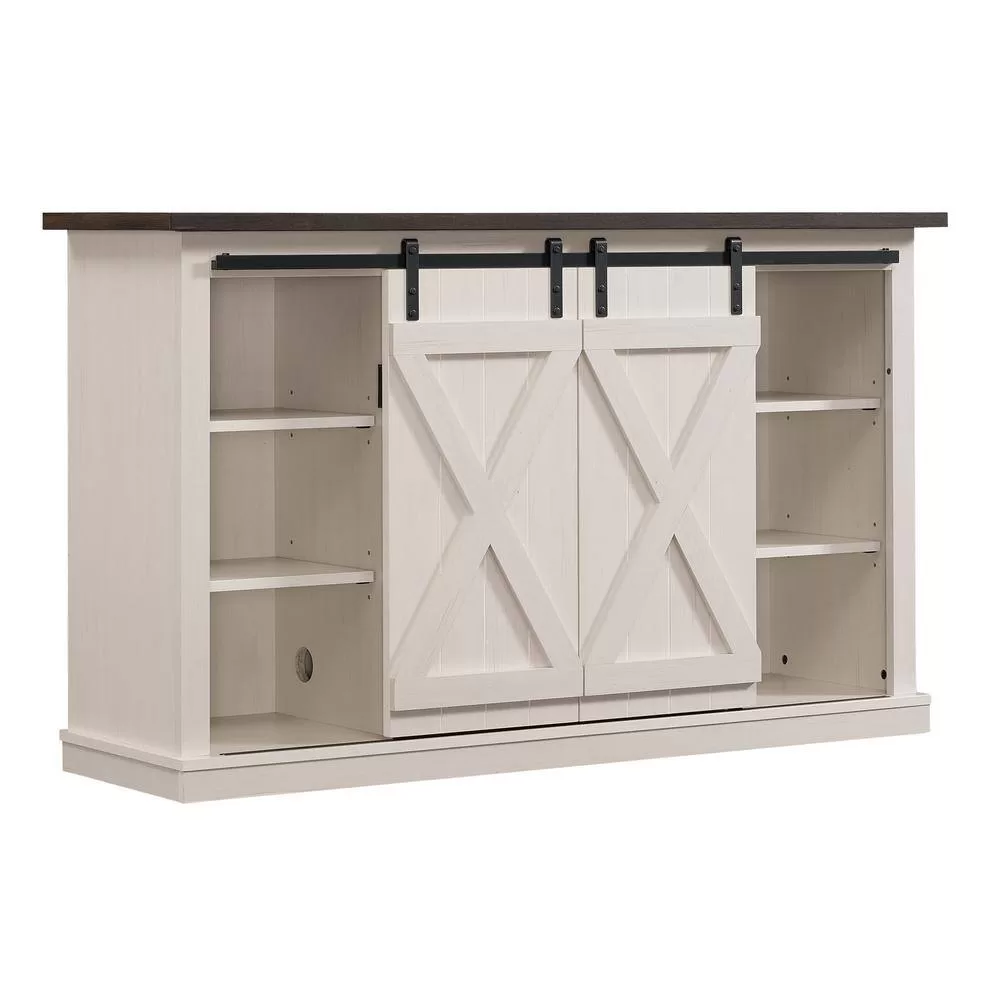 Bell'O Cottonwood 54 in. Sargent Oak and Cream Wood TV Stand Fits TVs Up to 60 in. with Storage Doors