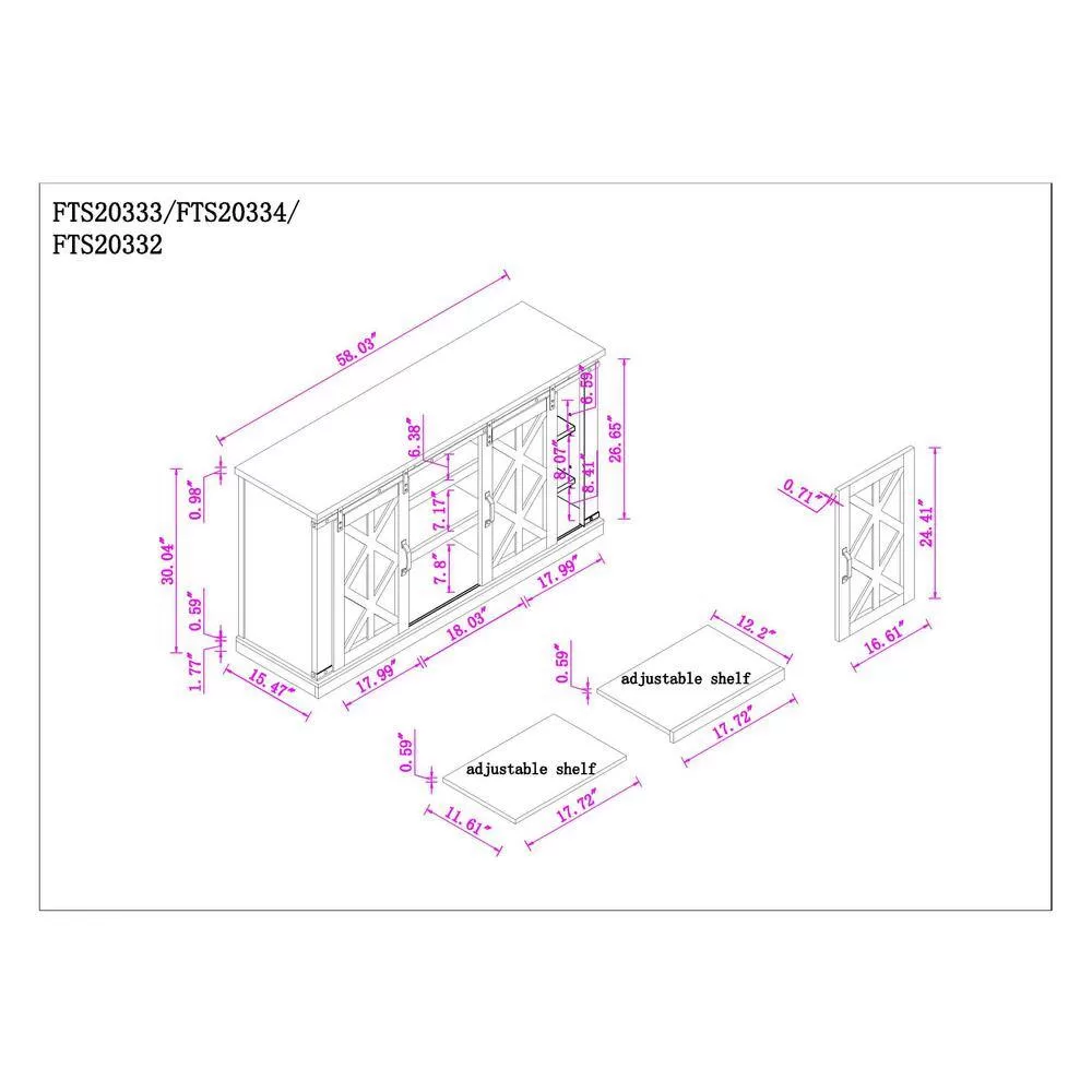 FESTIVO 58 in. Saw Cut-Off White TV Stand for TVs Up to 65 in.