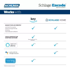Schlage BE489WB CEN 619 Century Encode Smart WiFi Door Lock with Alarm in Satin Nickel