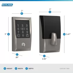 Schlage BE499WB V CEN 619 Century Satin Nickel Electronic Encode Plus Smart WiFi Deadbolt with Alarm