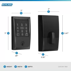 Schlage BE499WB V CEN 622 Century Matte Black Electronic Encode Plus Smart WiFi Deadbolt with Alarm