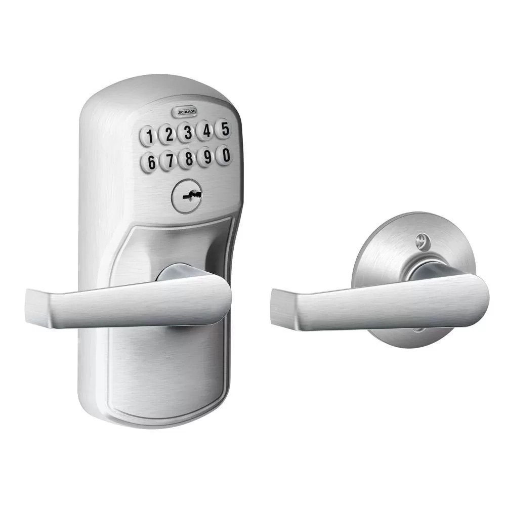 Schlage FE575 PLY 626 ELA Plymouth Satin Chrome Electronic Keypad Door Lock with Elan Door Lever