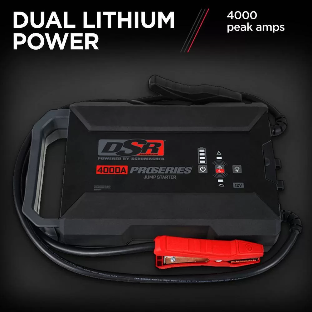 Schumacher Electric DSR ProSeries Automotive 12-Volt 4000 Peak Amp Lithium Jump Starter and Portable Power Station