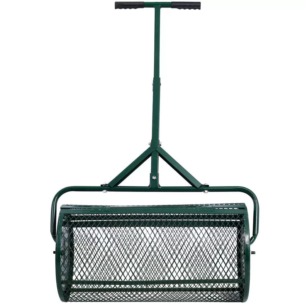 Tidoin GH-YDW4-057 24 in. Green Steel Handheld Peat Moss Spreader Compost Spreader Metal Mesh with T Shaped Handle