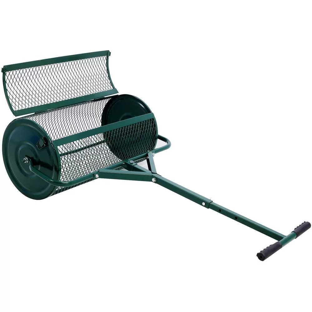 Tidoin GH-YDW4-057 24 in. Green Steel Handheld Peat Moss Spreader Compost Spreader Metal Mesh with T Shaped Handle