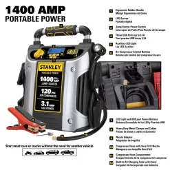 Stanley J7C09D Jump Starter, 1400 Peak Amps, 120 PSI Air Compressor, 3 USB Ports