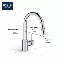 GROHE Concetto Single-Handle Pull-Out Sprayer Kitchen Faucet 1.75 GPM in Super Steel Infinity