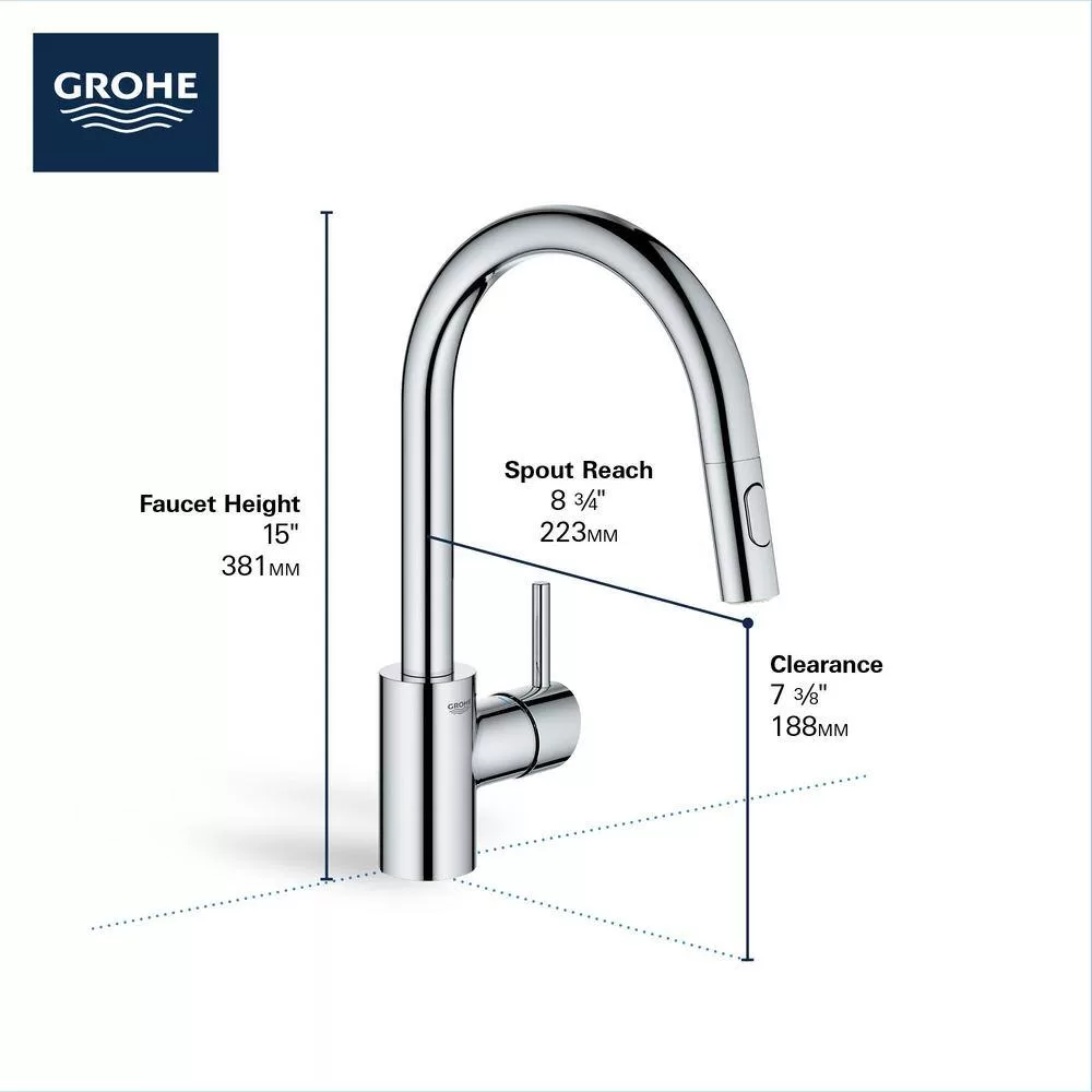 GROHE Concetto Single-Handle Pull-Out Sprayer Kitchen Faucet 1.75 GPM in Super Steel Infinity