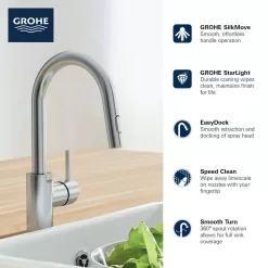 GROHE Concetto Single-Handle Pull-Out Sprayer Kitchen Faucet 1.75 GPM in Super Steel Infinity
