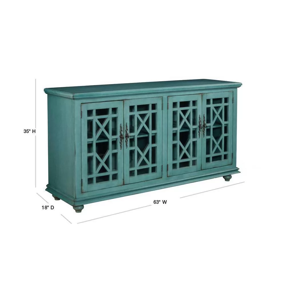 Martin Svensson Home Elegant Teal Glass TV Stand Fits TVs Up to 65 in. with Cable Management