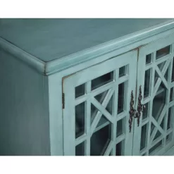 Martin Svensson Home Elegant Teal Glass TV Stand Fits TVs Up to 65 in. with Cable Management