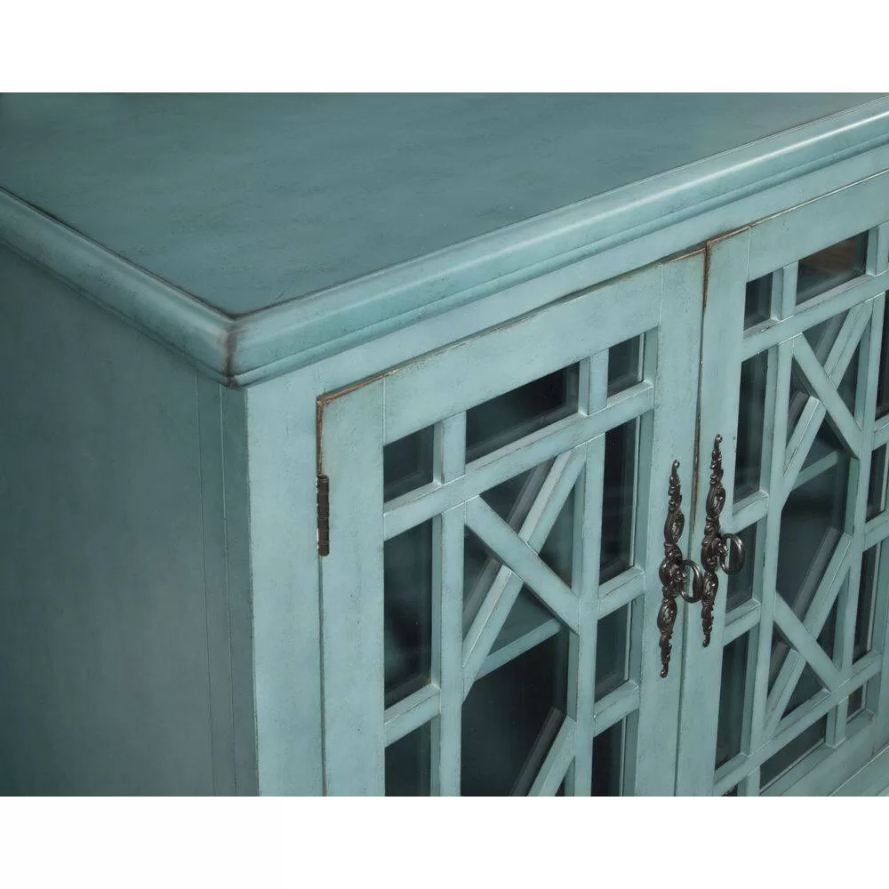 Martin Svensson Home Elegant Teal Glass TV Stand Fits TVs Up to 65 in. with Cable Management