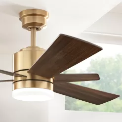 Home Decorators Collection 56024 Hexton 52 in. Indoor Integrated LED Brushed Gold Ceiling Fan with Light Kit, Remote Control and 6 Reversible Blades