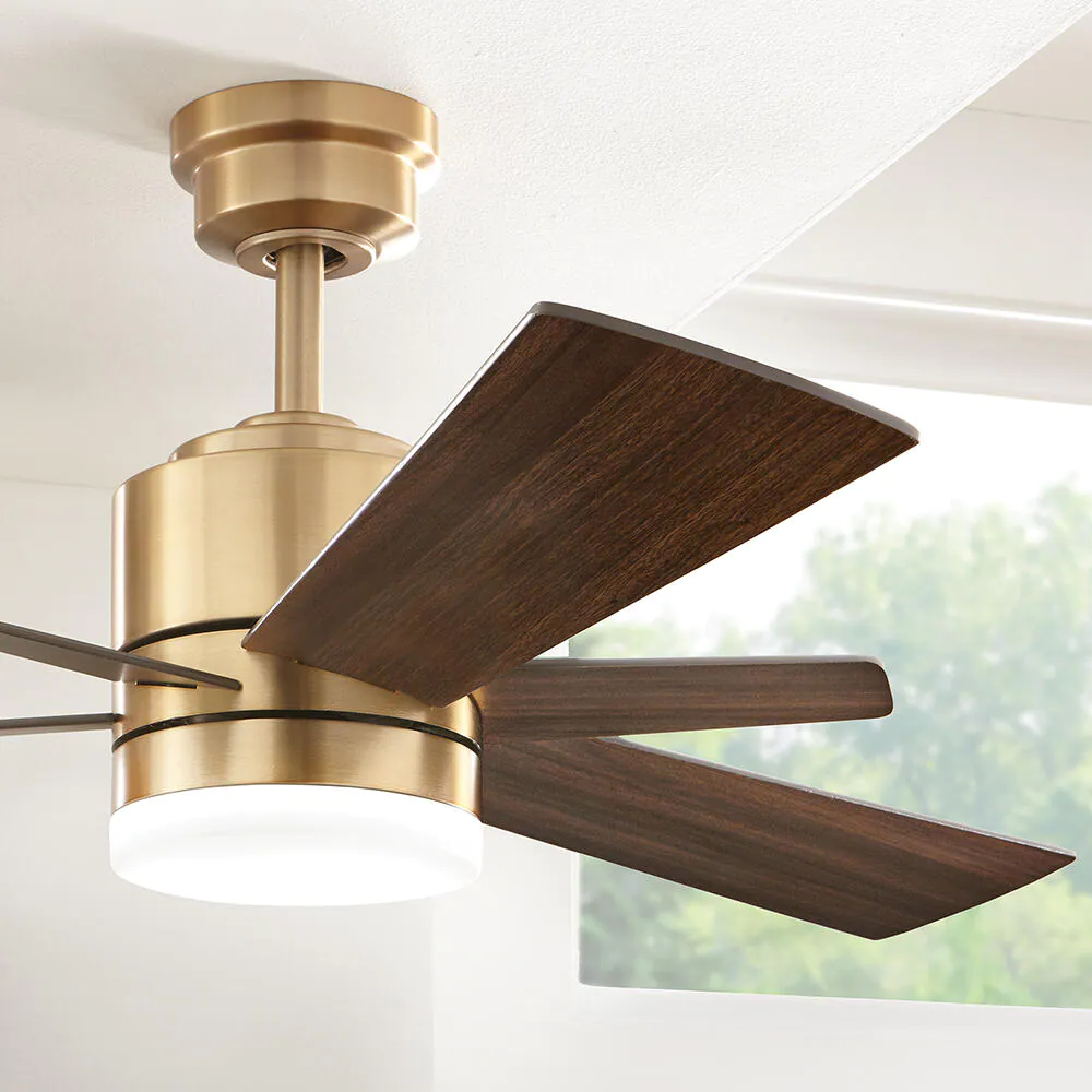 Home Decorators Collection 56024 Hexton 52 in. Indoor Integrated LED Brushed Gold Ceiling Fan with Light Kit, Remote Control and 6 Reversible Blades