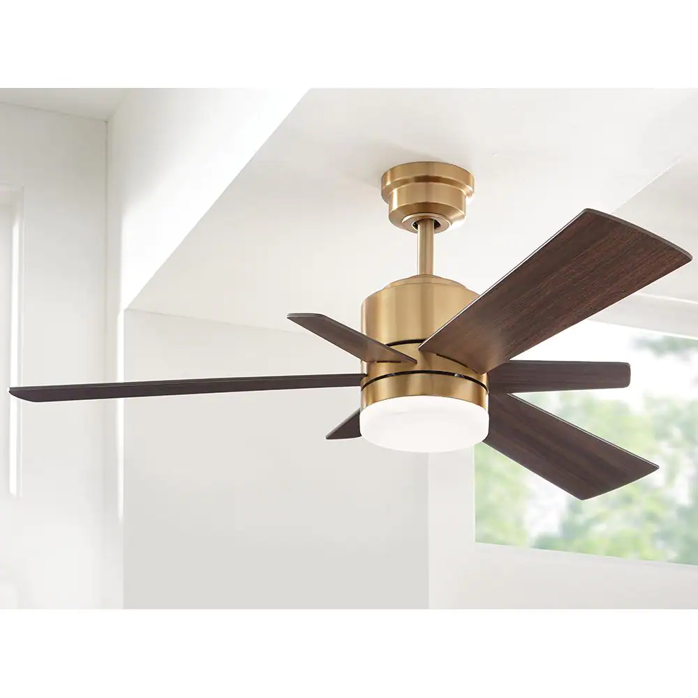 Home Decorators Collection 56024 Hexton 52 in. Indoor Integrated LED Brushed Gold Ceiling Fan with Light Kit, Remote Control and 6 Reversible Blades