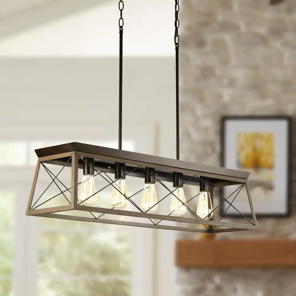 Progress Lighting Briarwood Collection 5-Light Antique Bronze Farmhouse Linear Island Chandelier Light